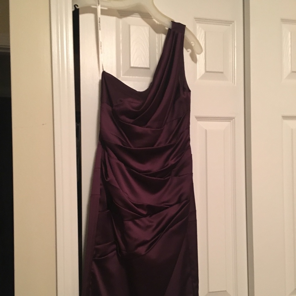 Purple David’s Bridal dress.